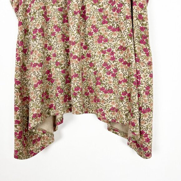dELiA*s Tank Top Women's Size M Tan Red Olive Floral Print Asymmetrical Hem Boho - Picture 3 of 10